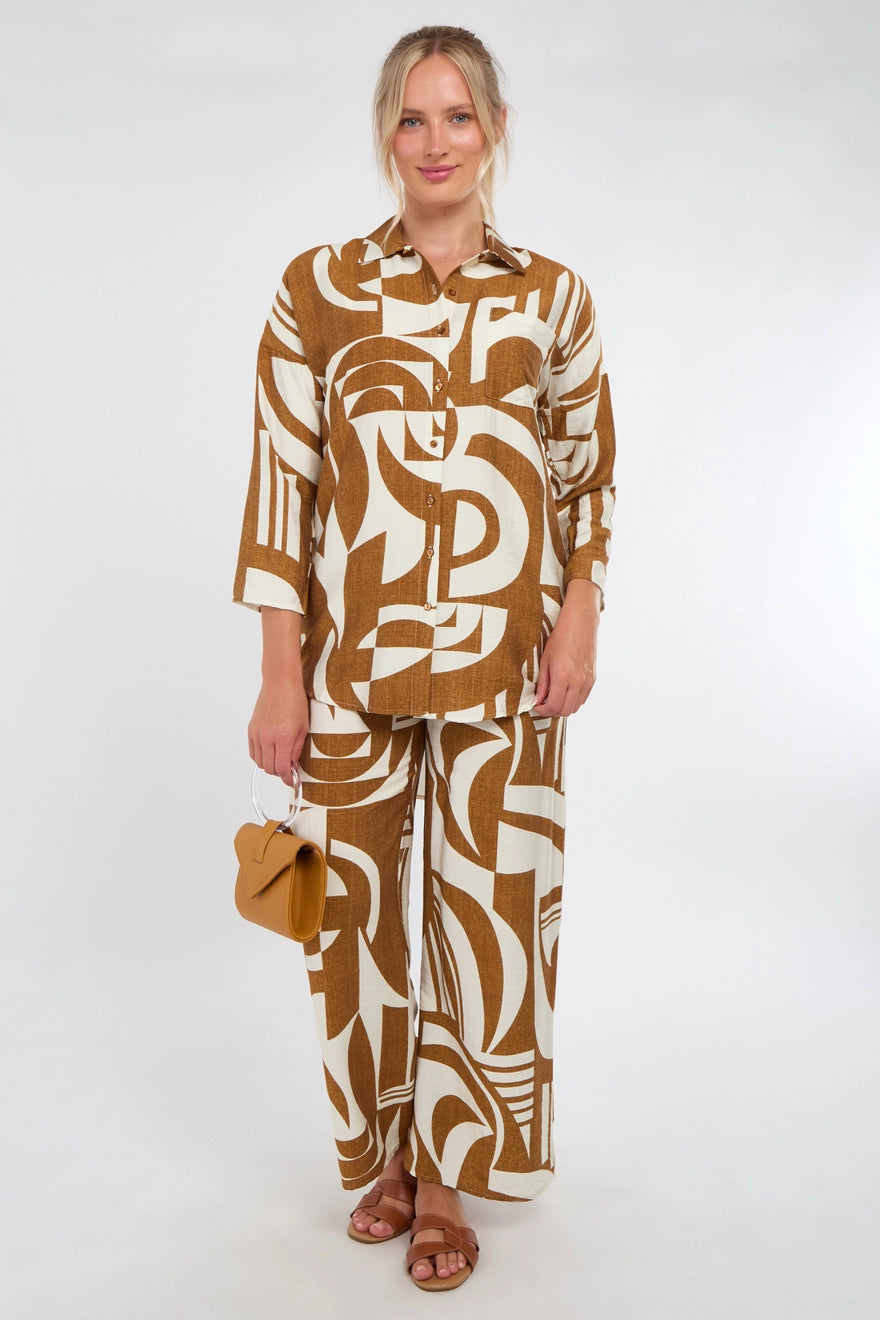 Brown & Cream Wide LeggedTrousers