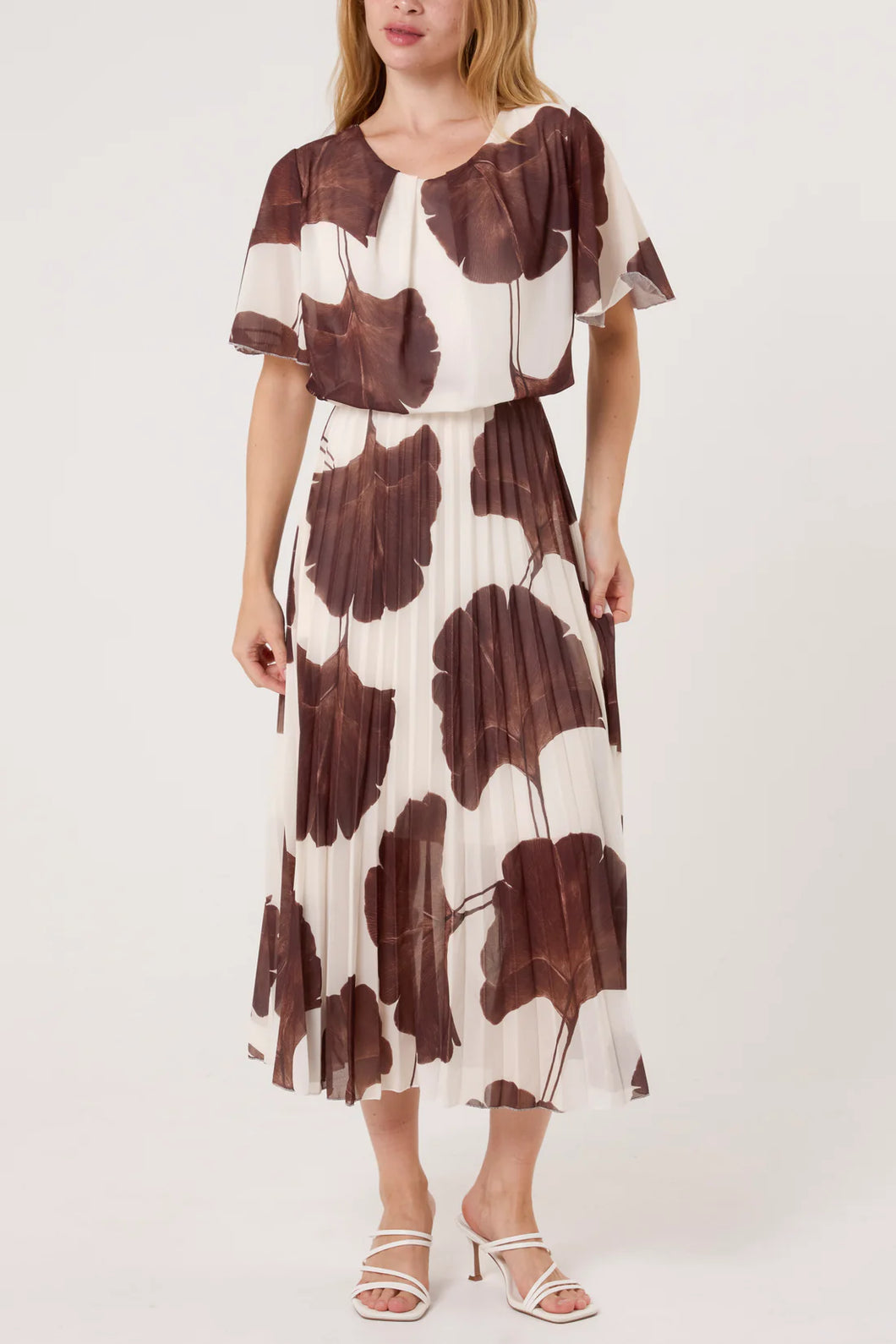 Dark Mocha & Cream Plisse Dress