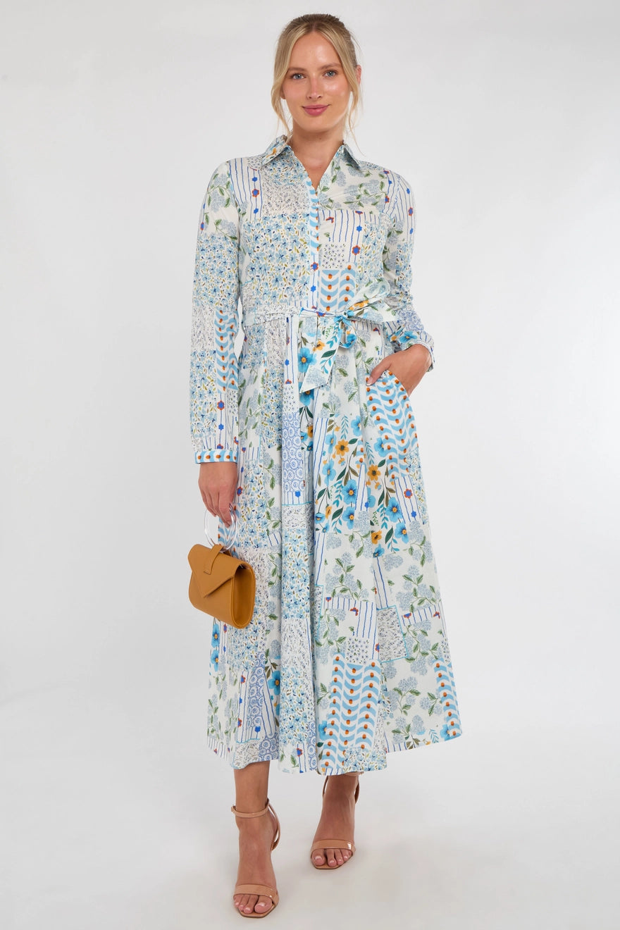 Blue Floral Dress with Pockets