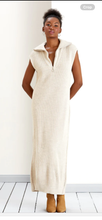 Load image into Gallery viewer, Dark cream jumper dress ( fits 12 to 18) belt models own
