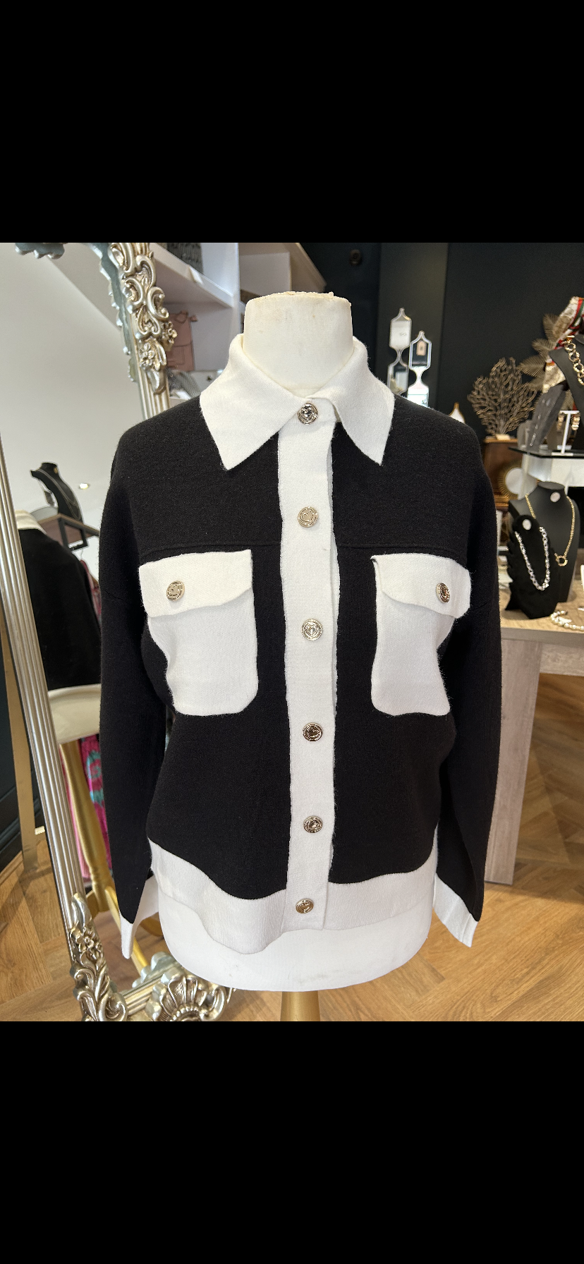 Black & Cream Light Woollen Jacket