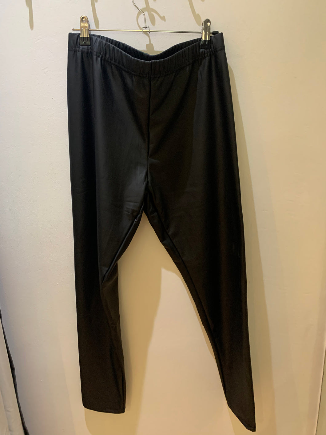 Black leather look trousers