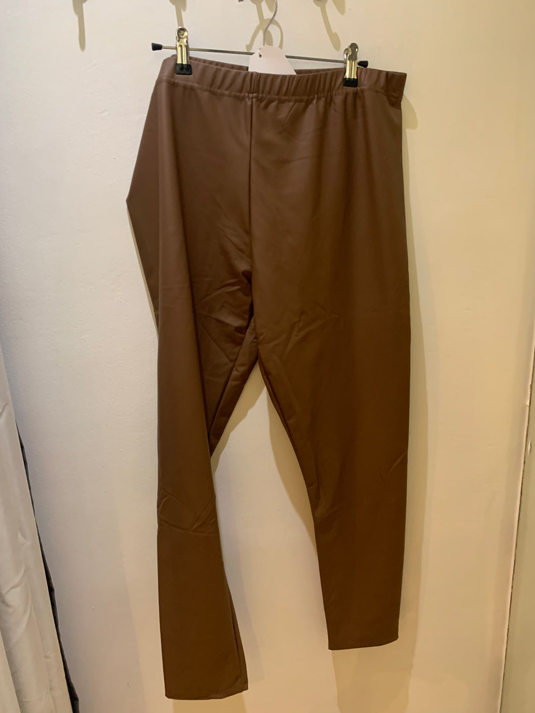 Tan leather look trousers