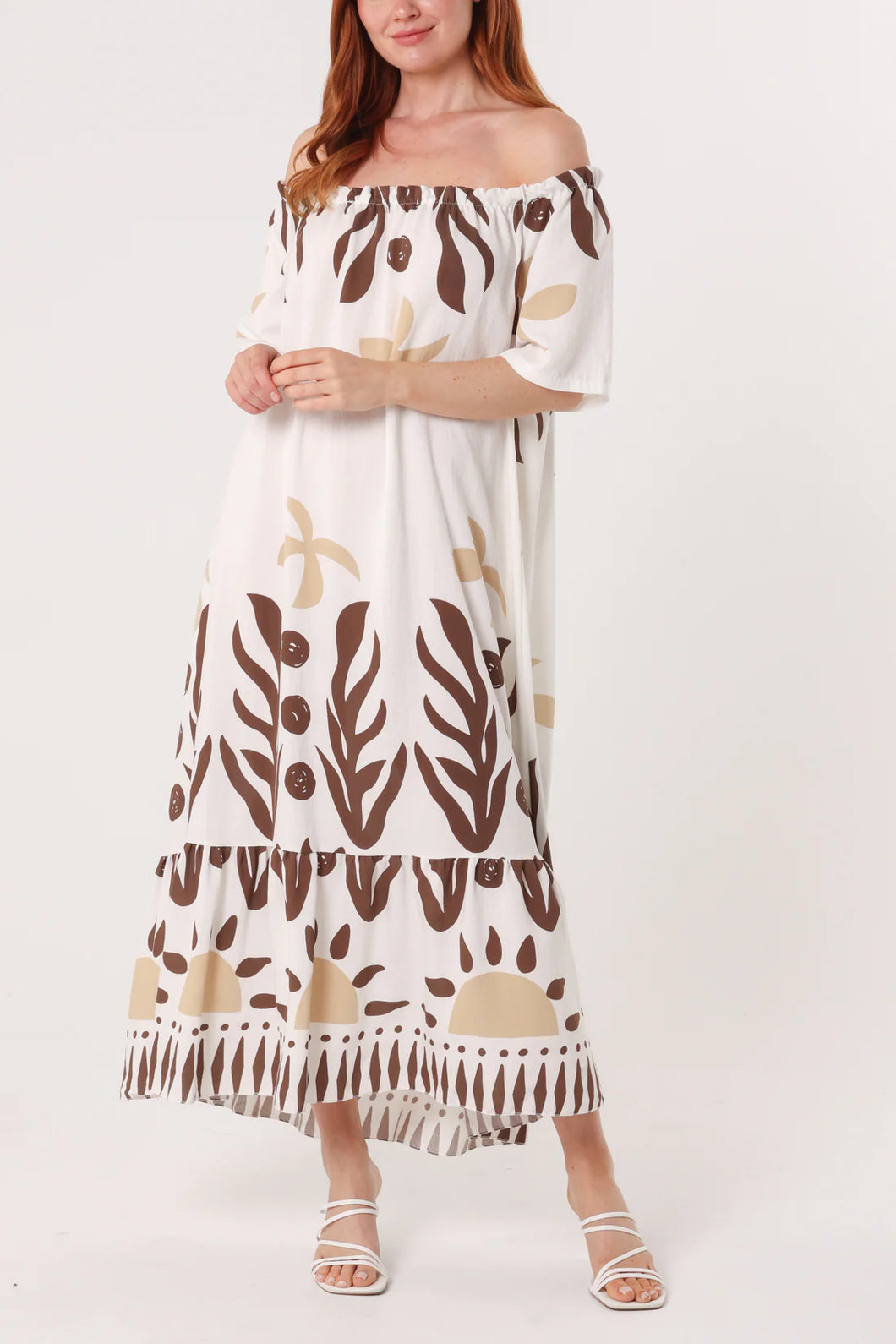 Beige Bardot Dress