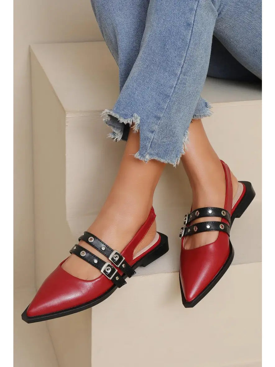 Red Pointed Sling Back Shoes