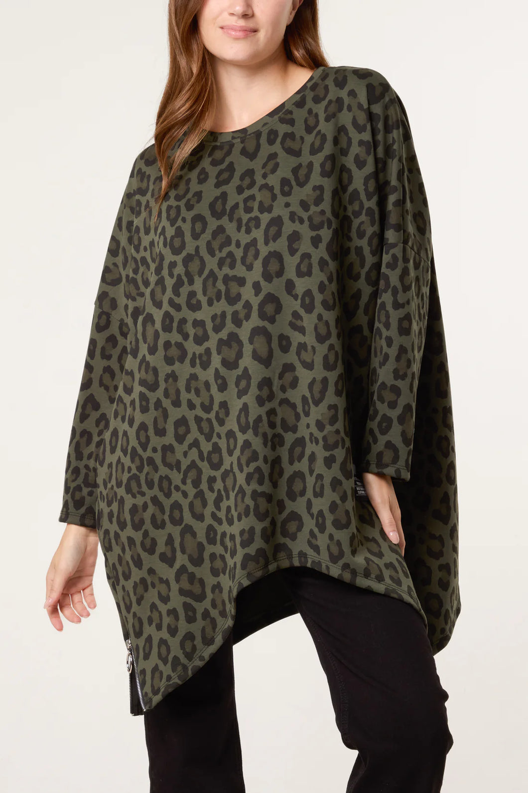 Oversized Leopard Top with Side Zip