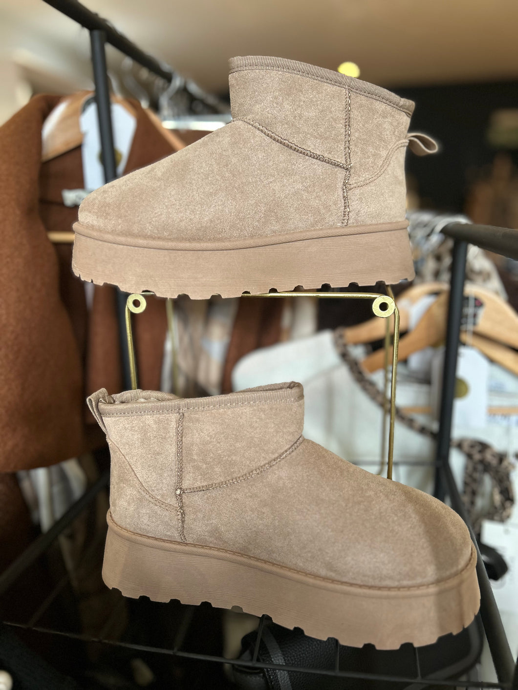 Camel Fur Lined Platform Boots
